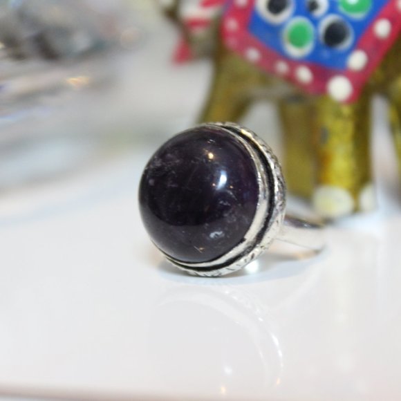 💕 Natural Amethyst February Birthstone Healing Round Sterling Ring size 4 💕 - Picture 5 of 5